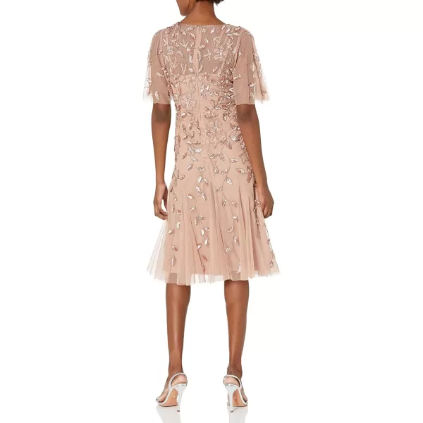 Adrianna Papell Womens Elegant Beaded Midi DressRose Gold