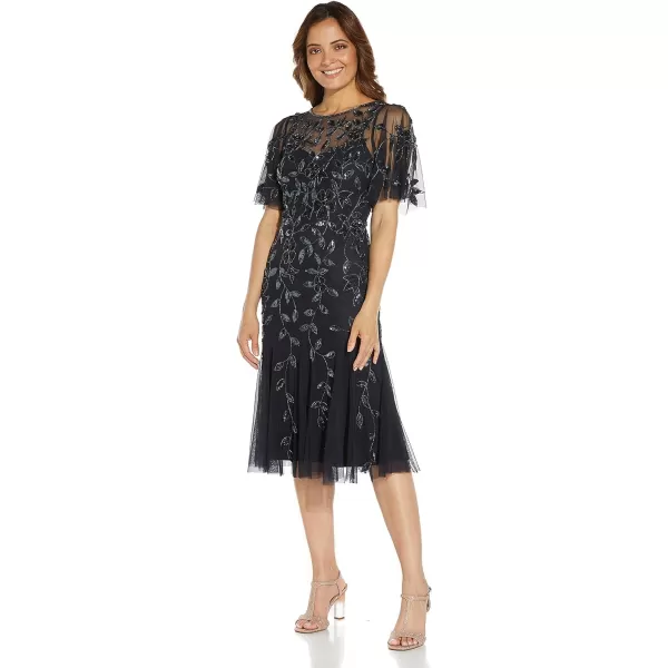 Adrianna Papell Womens Elegant Beaded Midi DressTwilight