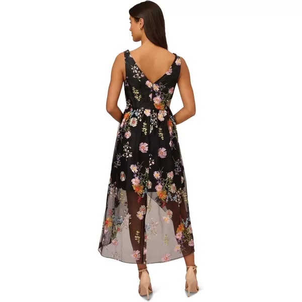 Adrianna Papell Womens Embroidered High Low DressBlack Multi