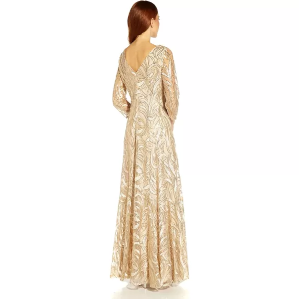 Adrianna Papell Womens Embroidered a Line GownChampagne Gold