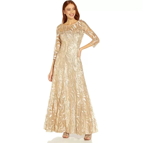 Adrianna Papell Womens Embroidered a Line GownChampagne Gold