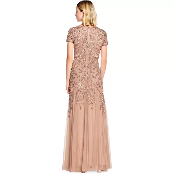 Adrianna Papell Womens Floral Beaded Godet Gown Rose Gold 12Adrianna Papell Womens Floral Beaded Godet Gown Rose Gold 12