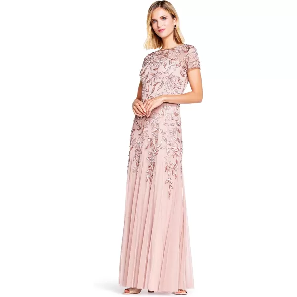 Adrianna Papell Womens Floral Beaded Godet Gown Rose Gold 12Adrianna Papell Womens Floral Beaded Godet Gown Rose Gold 12