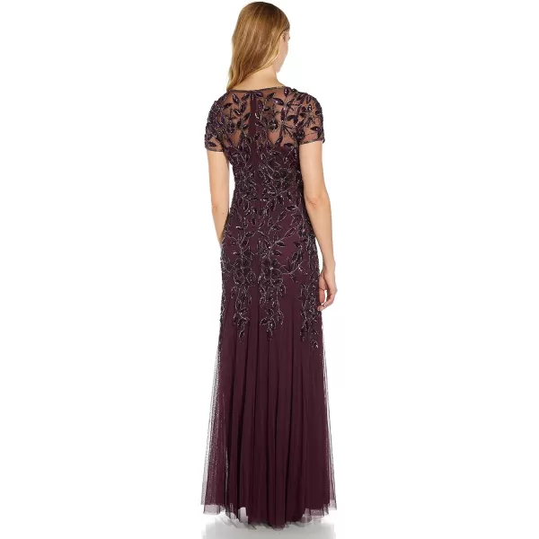 Adrianna Papell Womens Floral Beaded Godet GownNight Plum