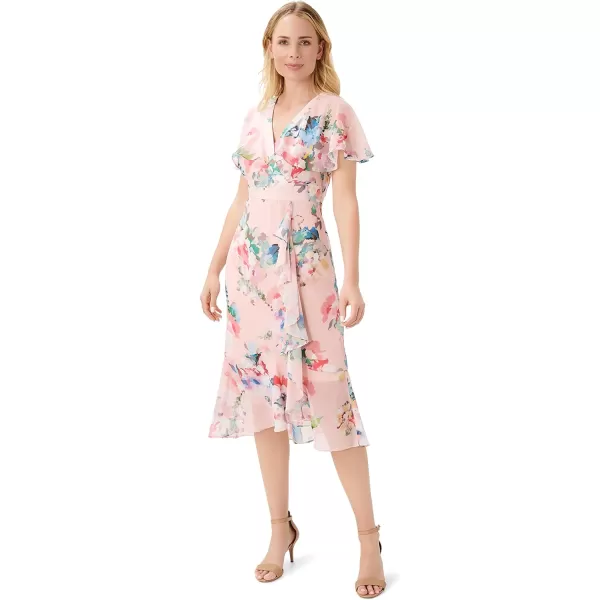 Adrianna Papell Womens Floral Faux Wrap Ruffle DressRose Multi