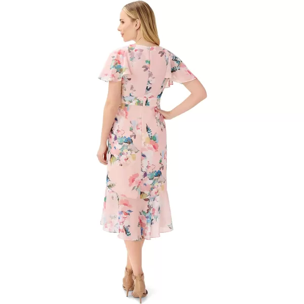 Adrianna Papell Womens Floral Faux Wrap Ruffle DressRose Multi