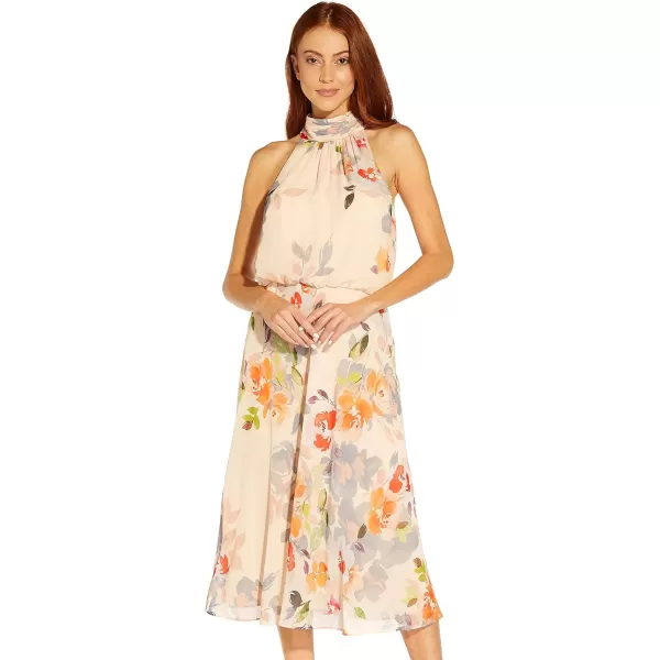 Adrianna Papell Womens Floral Halter Chiffon DressSandshell Multi