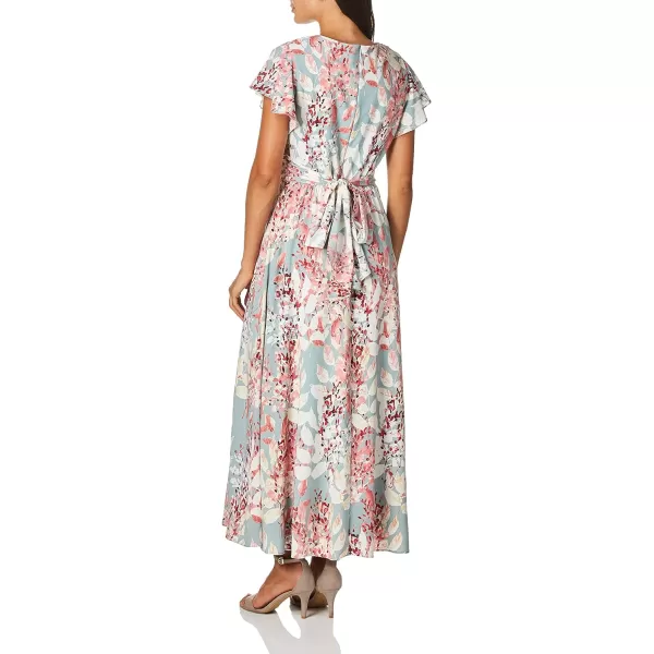 Adrianna Papell Womens Floral Printed Ankle Length Fit and Flare DressAqua Multi