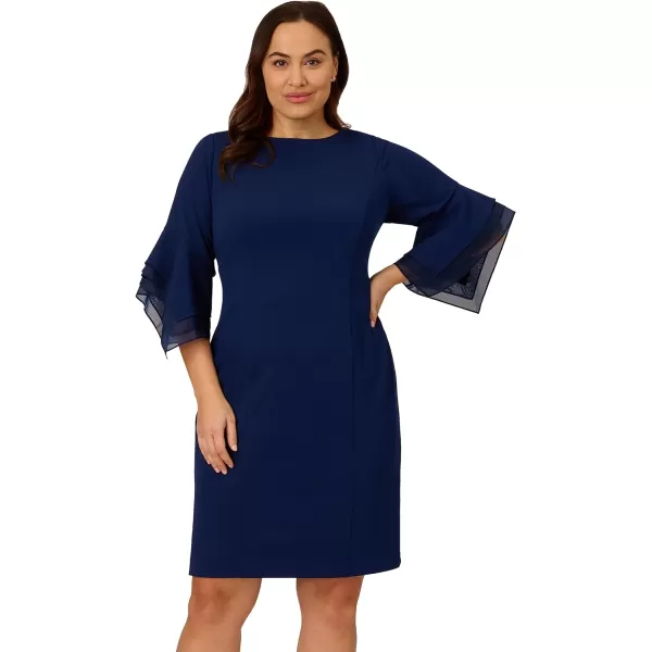 Adrianna Papell Womens Knit Crepe Tiered Sleeve DressPlus Navy Sateen