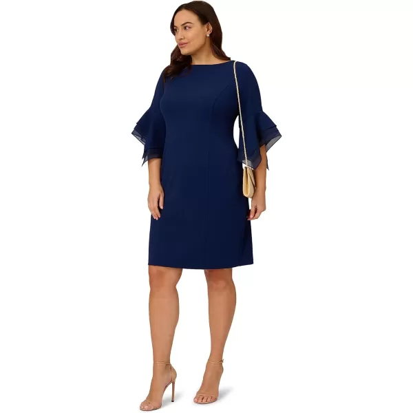 Adrianna Papell Womens Knit Crepe Tiered Sleeve DressPlus Navy Sateen