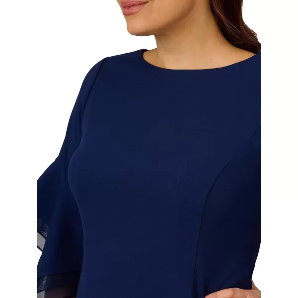 Adrianna Papell Womens Knit Crepe Tiered Sleeve DressPlus Navy Sateen