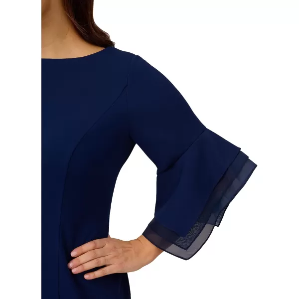 Adrianna Papell Womens Knit Crepe Tiered Sleeve DressPlus Navy Sateen