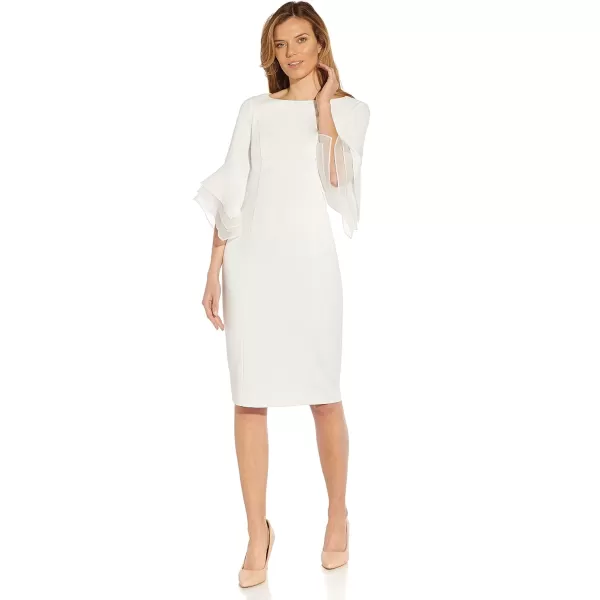 Adrianna Papell Womens Knit Crepe Tiered Sleeve DressStandard Ivory