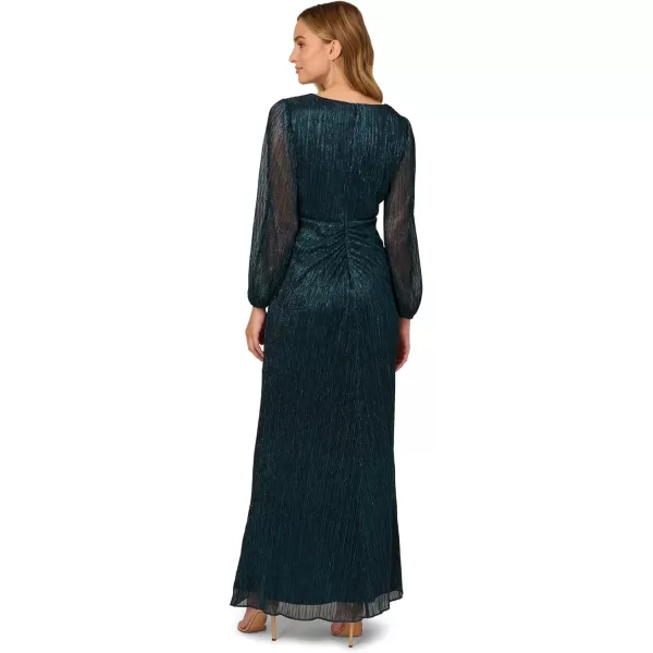 Adrianna Papell Womens Metallic Mesh Draped GownTeal Sapphire