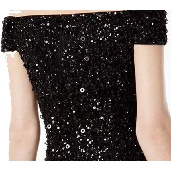 Adrianna Papell Womens Off The Shoulder Sequin Beaded GownBlack