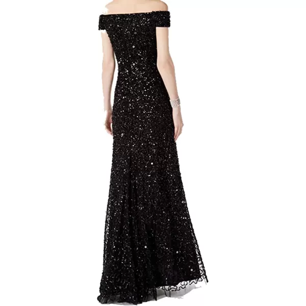 Adrianna Papell Womens Off The Shoulder Sequin Beaded GownBlack