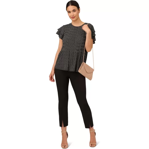 Adrianna Papell Womens Pleated Knit Double Sleeve TopBlack Blowing Leaf