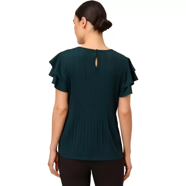 Adrianna Papell Womens Pleated Knit Double Sleeve TopDark EvergreenBlack Seed Dot