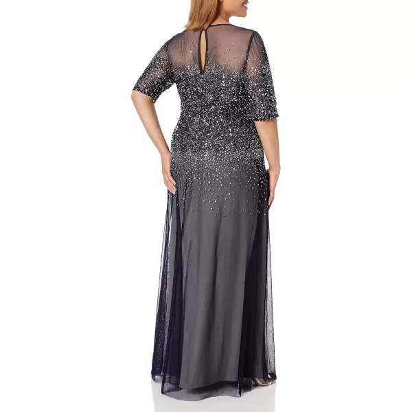 Adrianna Papell Womens PlusSize Beaded Illusion GownNavy