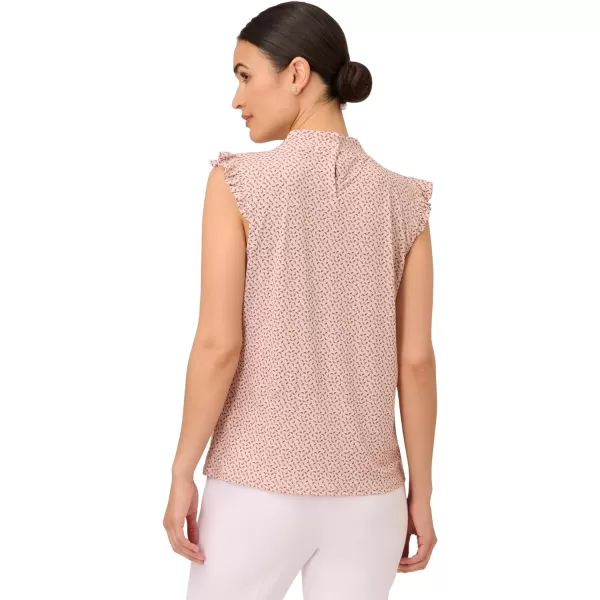 Adrianna Papell Womens Ruffle Mock Neck TankChampagne Blowing Leaf