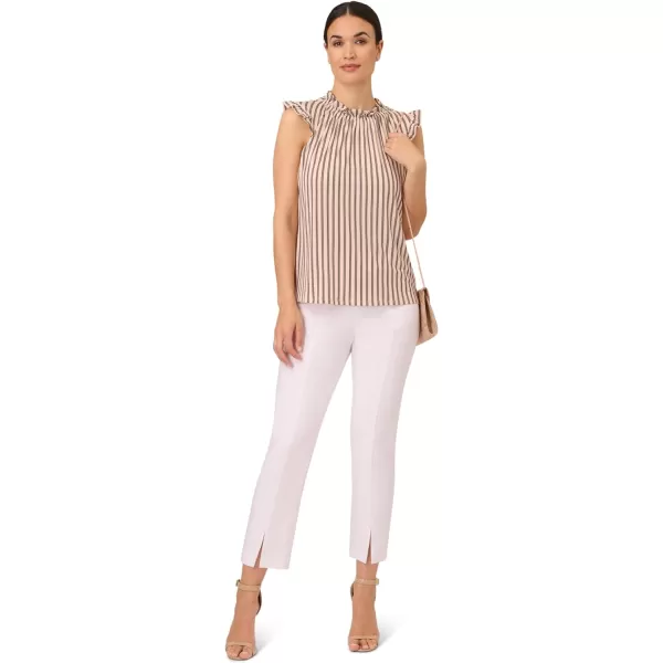 Adrianna Papell Womens Ruffle Mock Neck TankChampagne Blush Contrast Stripe