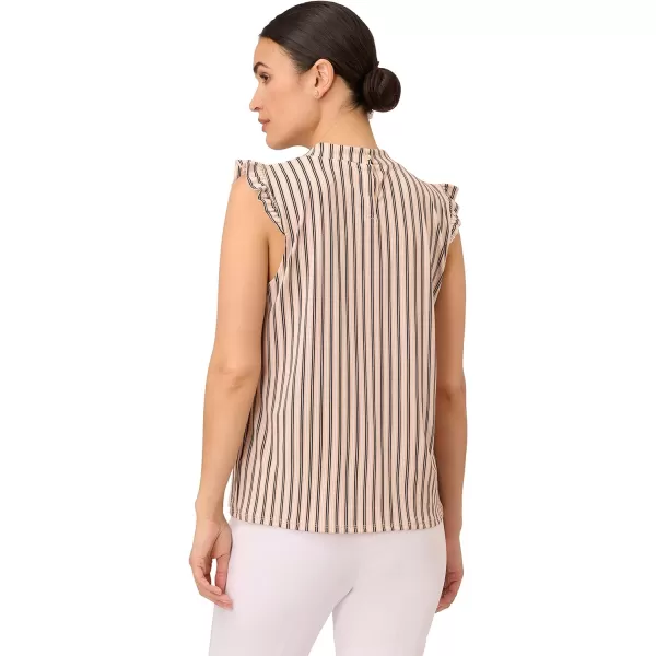 Adrianna Papell Womens Ruffle Mock Neck TankChampagne Blush Contrast Stripe