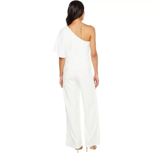 Adrianna Papell Womens Size One Shoulder Crepe Melania Jumpsuit PlusIvory