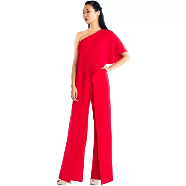 Adrianna Papell Womens Size One Shoulder Crepe Melania Jumpsuit PlusRed