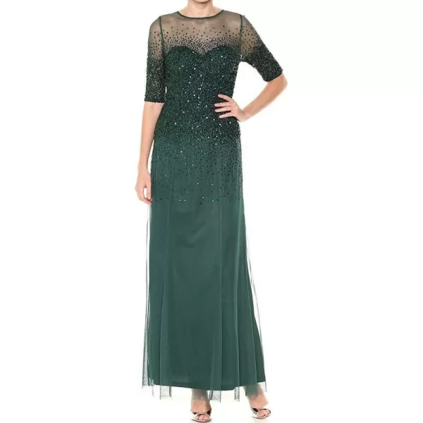 Adrianna Papell Womens 34 Sleeve Beaded Illusion Gown with Sweetheart NecklineDusty Emerald