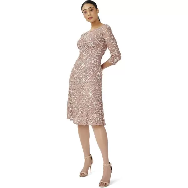 Adrianna Papell Womens Beaded Fit and Flare DressRose Quartz