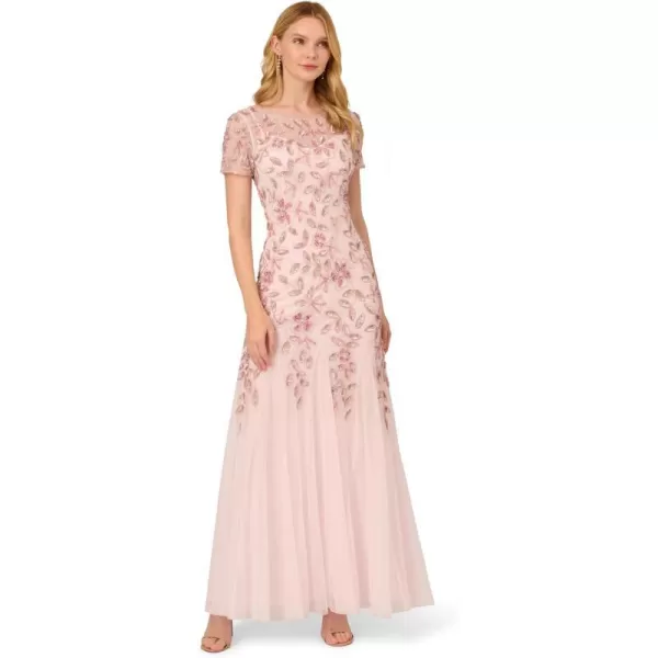 Adrianna Papell Womens Beaded Gown with GodetsBlush Pink