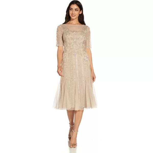 Adrianna Papell Womens Beaded Tea Length DressBiscotti