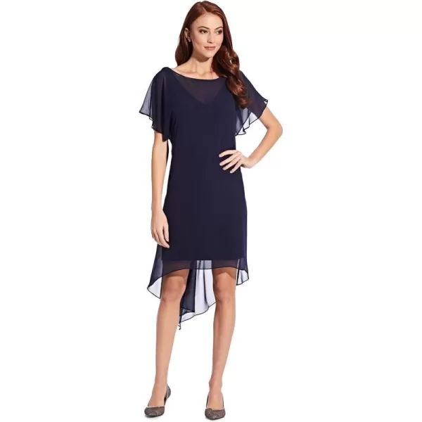 Adrianna Papell Womens Chiffon Overlay Short DressNavy