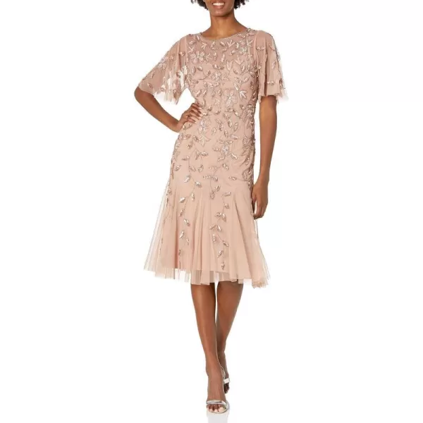 Adrianna Papell Womens Elegant Beaded Midi DressRose Gold