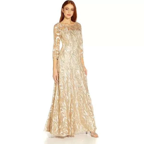 Adrianna Papell Womens Embroidered a Line GownChampagne Gold