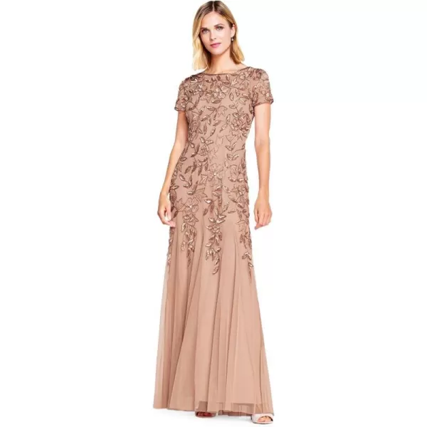 Adrianna Papell Womens Floral Beaded Godet Gown Rose Gold 12Adrianna Papell Womens Floral Beaded Godet Gown Rose Gold 12