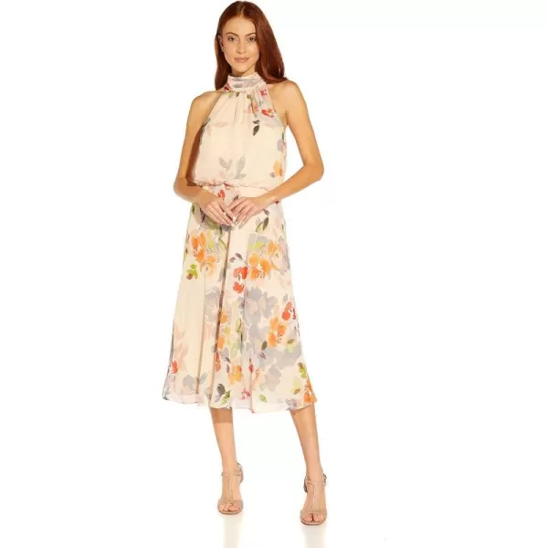 Adrianna Papell Womens Floral Halter Chiffon DressSandshell Multi