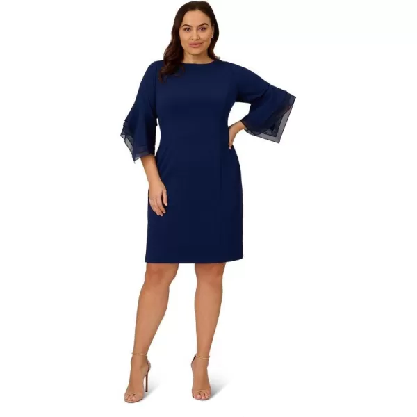 Adrianna Papell Womens Knit Crepe Tiered Sleeve DressPlus Navy Sateen