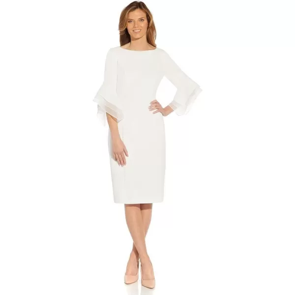 Adrianna Papell Womens Knit Crepe Tiered Sleeve DressStandard Ivory