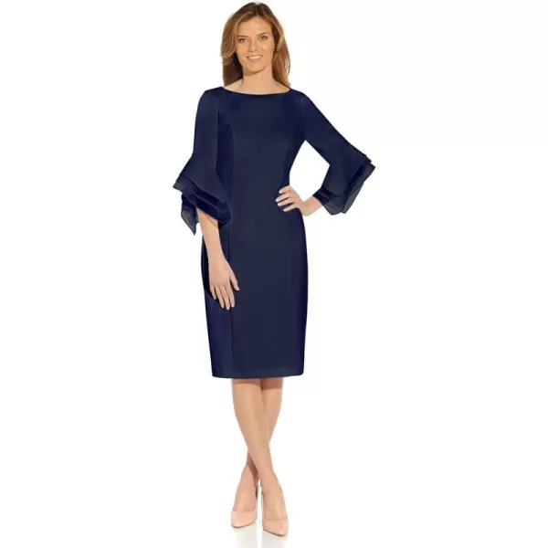 Adrianna Papell Womens Knit Crepe Tiered Sleeve DressStandard Navy Sateen