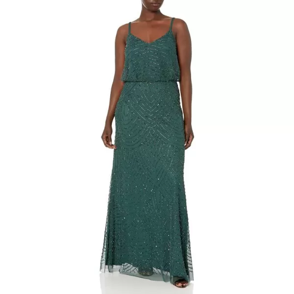 Adrianna Papell Womens Long Beaded Blouson GownDusty Emerald