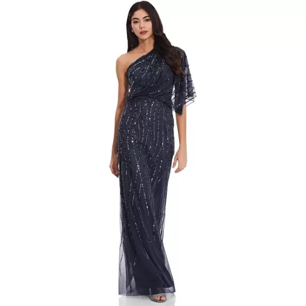 Adrianna Papell Womens Long Beaded DressesDusty Navy