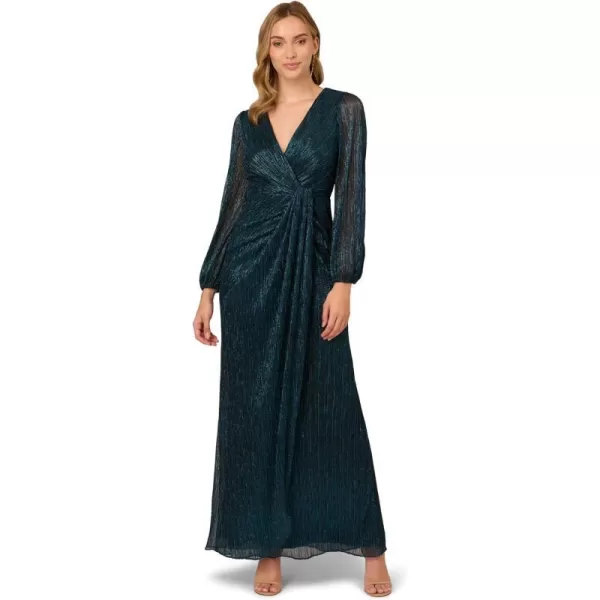 Adrianna Papell Womens Metallic Mesh Draped GownTeal Sapphire