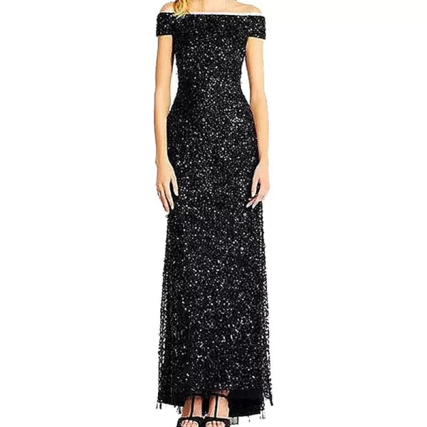 Adrianna Papell Womens Off The Shoulder Sequin Beaded GownBlack