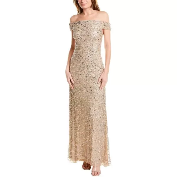 Adrianna Papell Womens Off The Shoulder Sequin Beaded GownChampagne