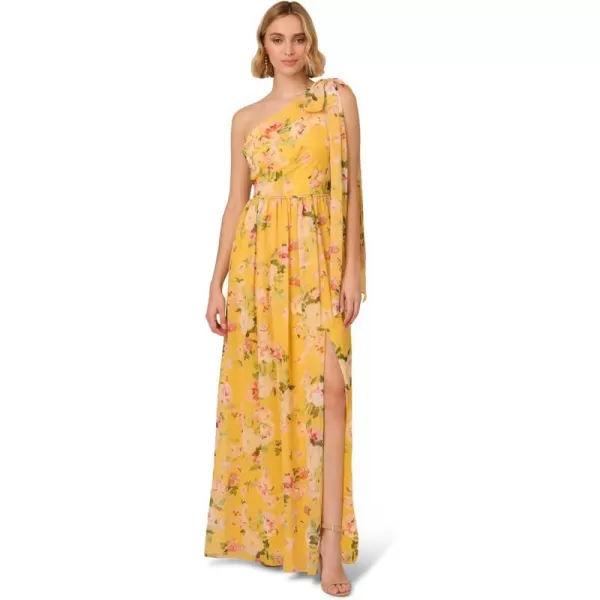 Adrianna Papell Womens One Shoulder Chiffon GownYellow Multi