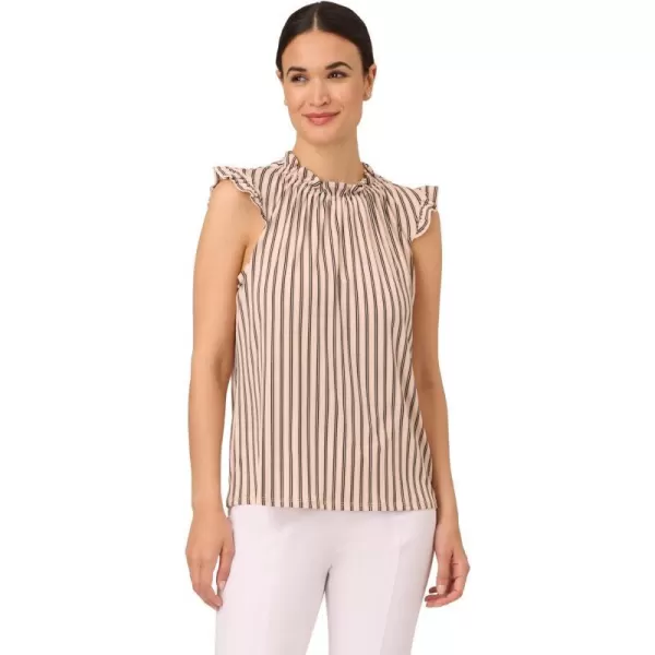 Adrianna Papell Womens Ruffle Mock Neck TankChampagne Blush Contrast Stripe