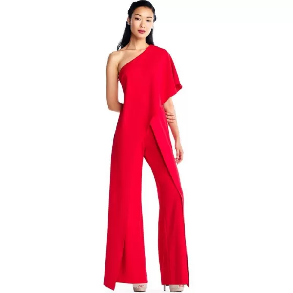 Adrianna Papell Womens Size One Shoulder Crepe Melania Jumpsuit PlusRed