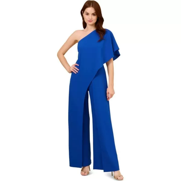 Adrianna Papell Womens Size One Shoulder Crepe Melania Jumpsuit PlusRoyal