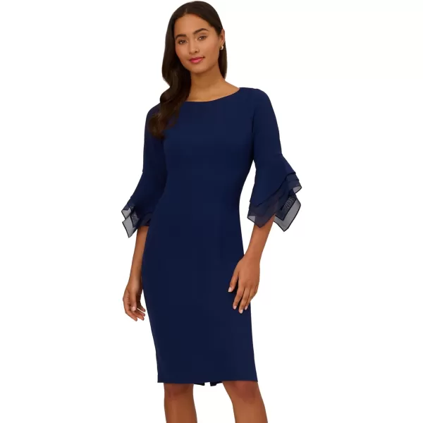 Adrianna Papell Womens Knit Crepe Tiered Sleeve DressNavy Sateen